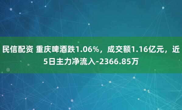 民信配资 重庆啤酒跌1.06%，成交额1.16亿元，近5日主力净流入-2366.85万