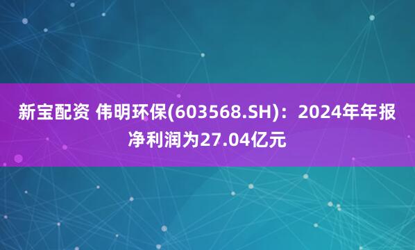 新宝配资 伟明环保(603568.SH)：2024年年报净利润为27.04亿元